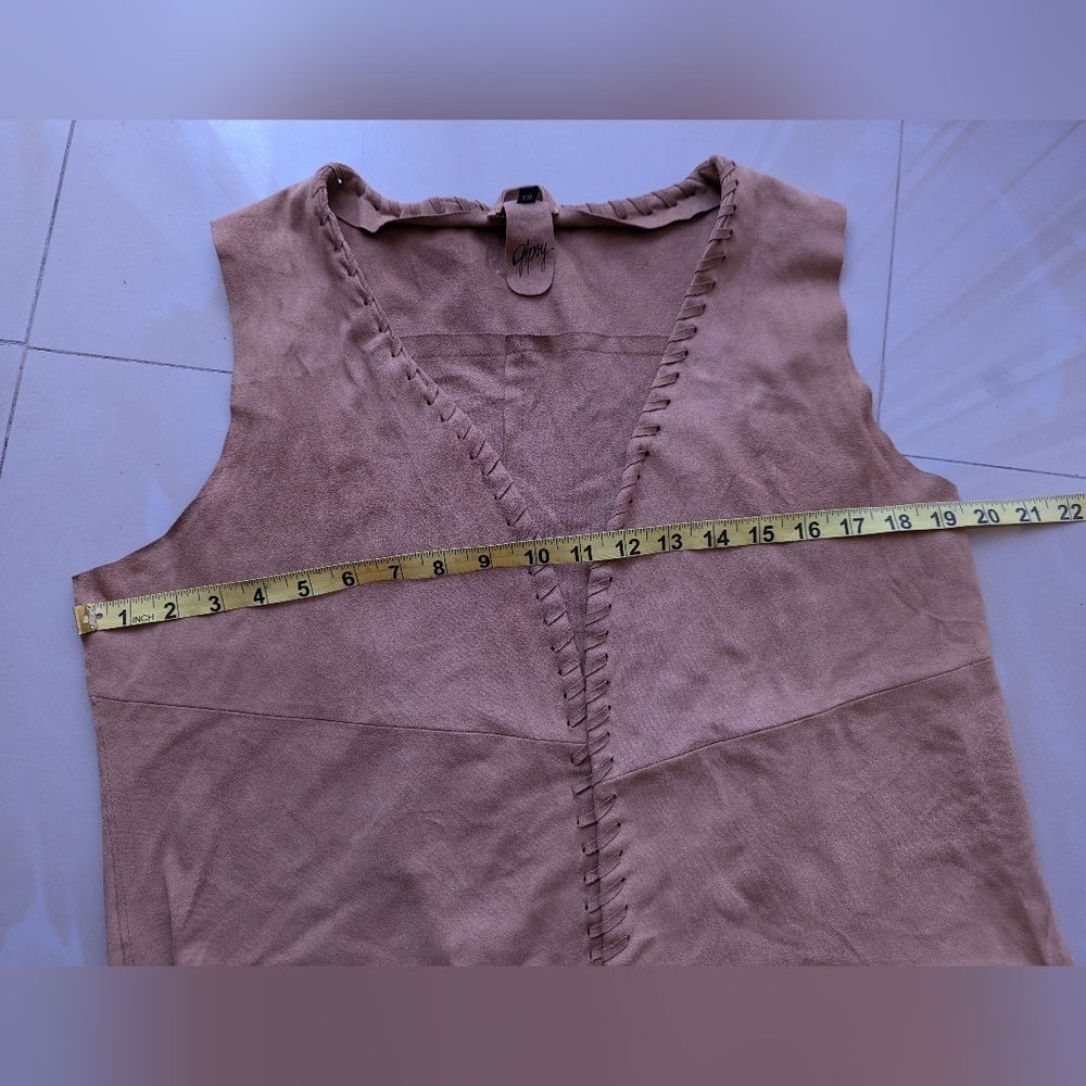Vest Gipsy brown suede sleeveless, V-neck fringe top women’s XXL stretch light - Picture 3 of 16